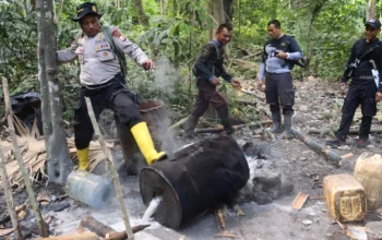 Tim Saber Miras Polres Halsel membongkar dua pabrik penyulingan cap tikus di hutan Desa Wayamiga. Polisi memusnahkan 350 liter saguer dan 4 liter miras siap edar.