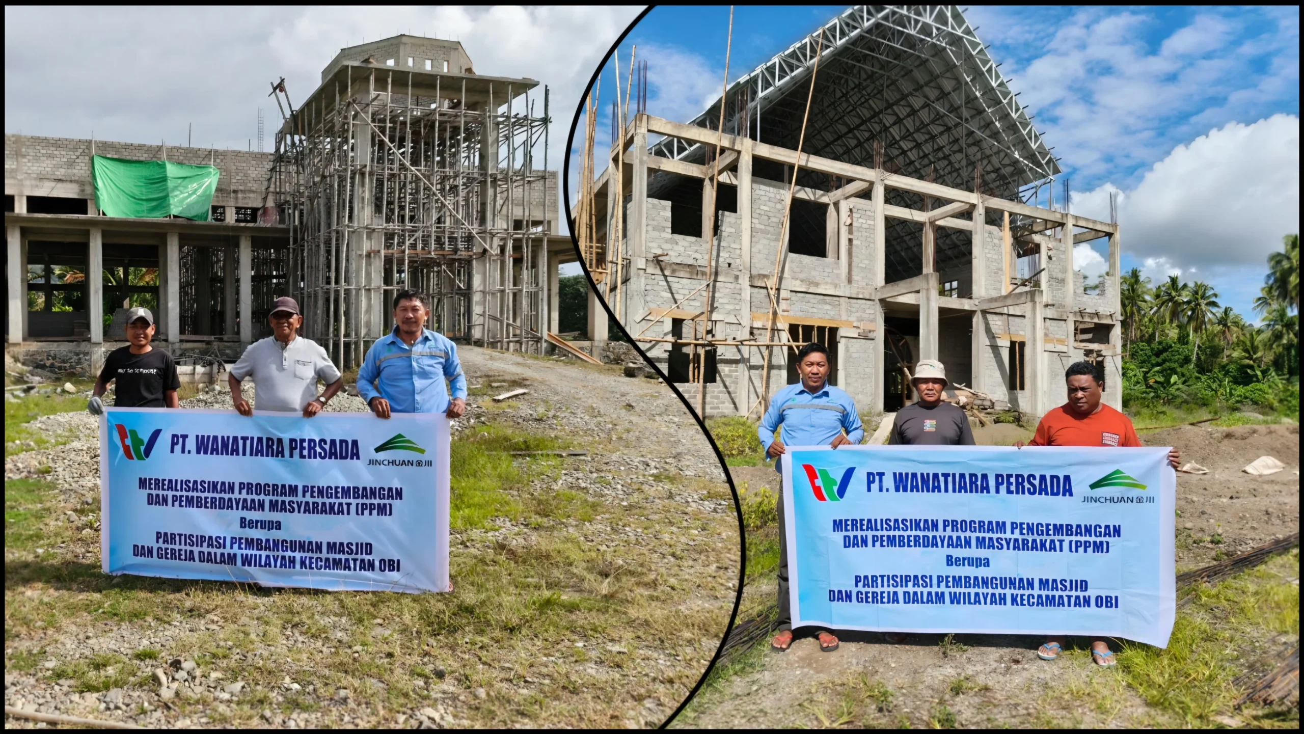 Manajer CSR PT Wanatiara Persada Sandri Sanangka yang diwakiki untuk menyerahkan bantuan pembangunan Masjid Darul Taqwa Desa Baru Pulau Obi Halmahera Selatan.